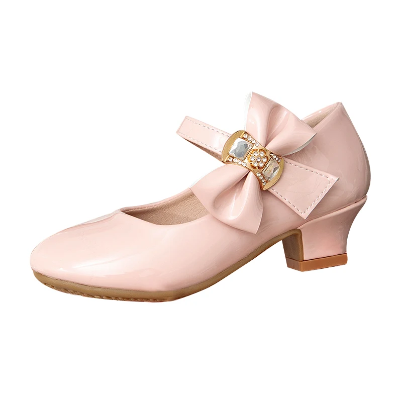 

2026 Summer New Girls' Rhinestone Bow Princess Shoes Elegant Kid's High Heels Soft Sole Children's Performance Party Shoes