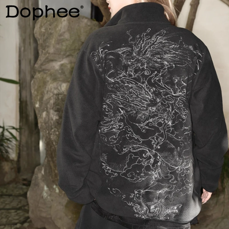 

Men's 2025 Autumn Winter New Embroidered Decoration Coats Male Handsome Loose Comfort Jackets Men's Thickened Warm Trendy Jacket