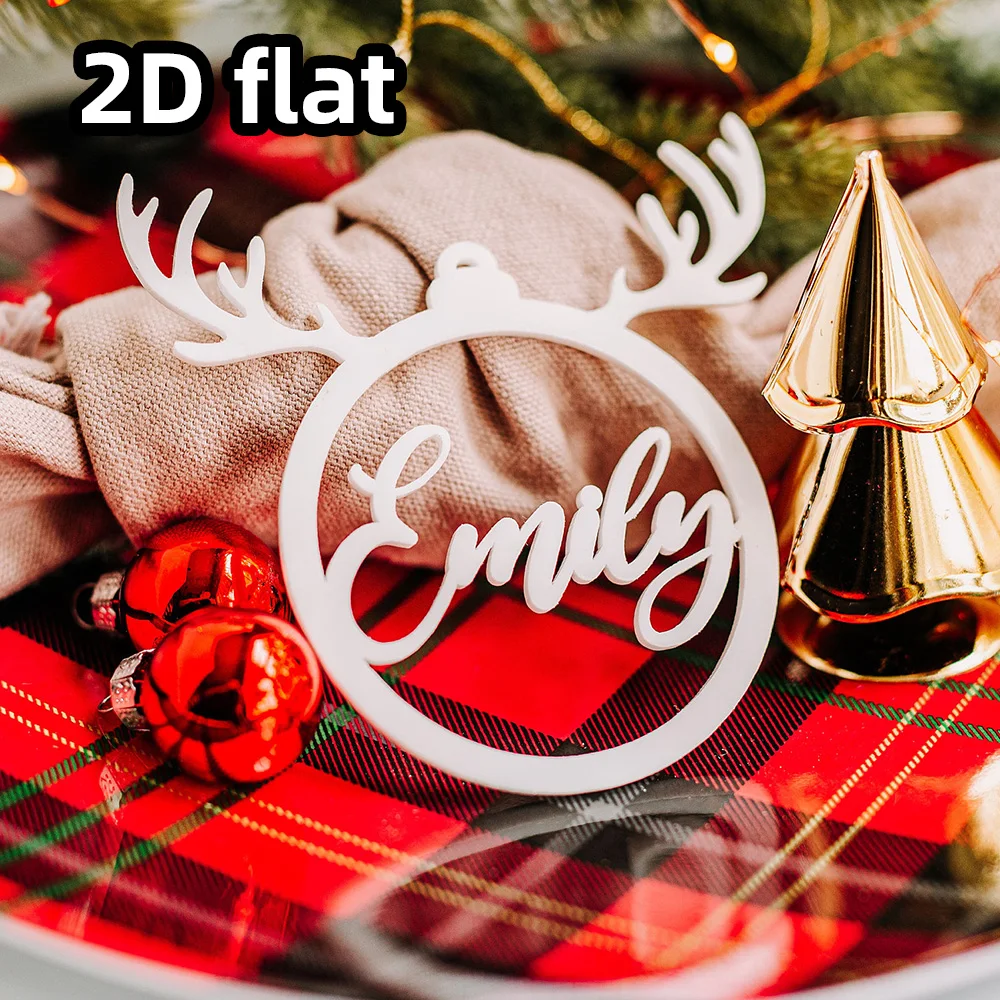 1 قطعة زخرفة عيد الميلاد الخشبية المخصصة-تصميم اسم قرن الوعل المخصص |   هدية عطلة ذات مغزى DIY منقوشة بالليزر