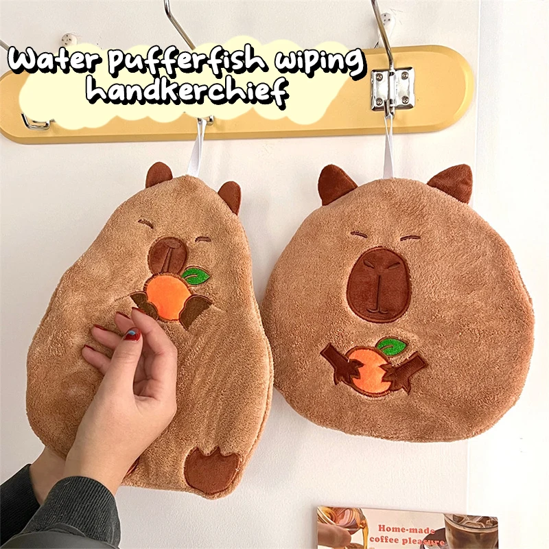 Hand Towel Cute Capybara Hanging Towel Kitchen Bathroom Face Washcloth Guinea Pig Coral Fleece Quick Drying Towel Home Textile