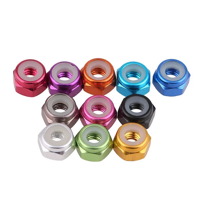 5/10pcs M2 M3 M4 M5 Colourful Anodized Aluminum Alloy Nylon Insert Lock Hex Nuts RC Car Accessories Motor Self-Locking screw cap