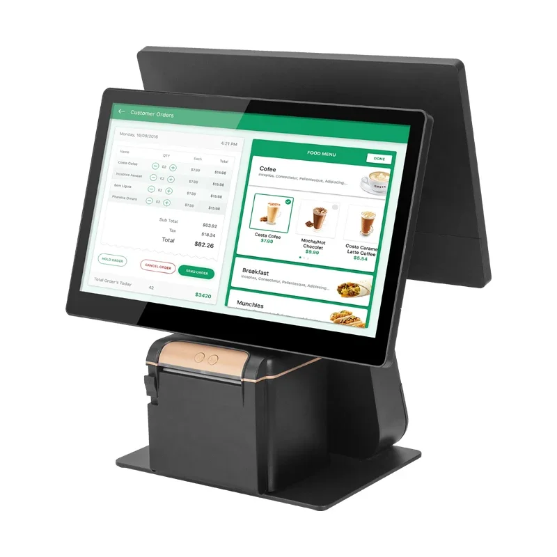 Dual-Screen Windows POS Terminal with Built-in 80mm Thermal Printer for Retail and Hospitality