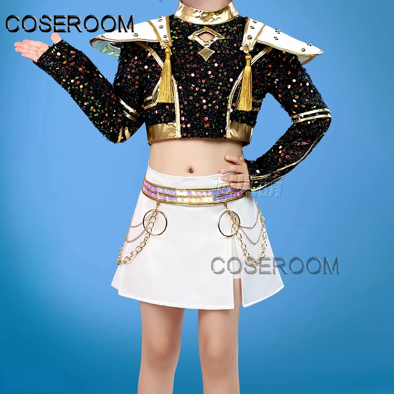 

Kids Children HUNTR X KPOP Demon Hunters Zoey Cosplay Costume Colorful Stage Dress Halloween Comic Con Anime Role Play Wig