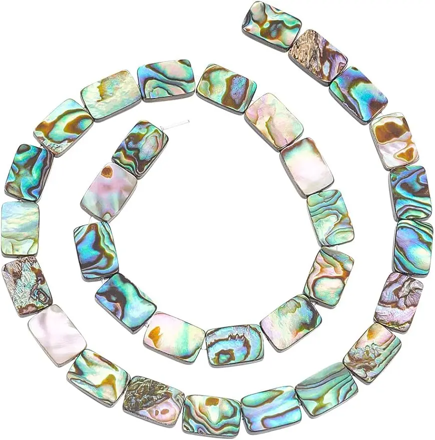 

33pcs Abalone Shell Charms Natural Abalone Shell Beads Rectangle Paua Shell Charms Abalone Beads for Jewelry Making