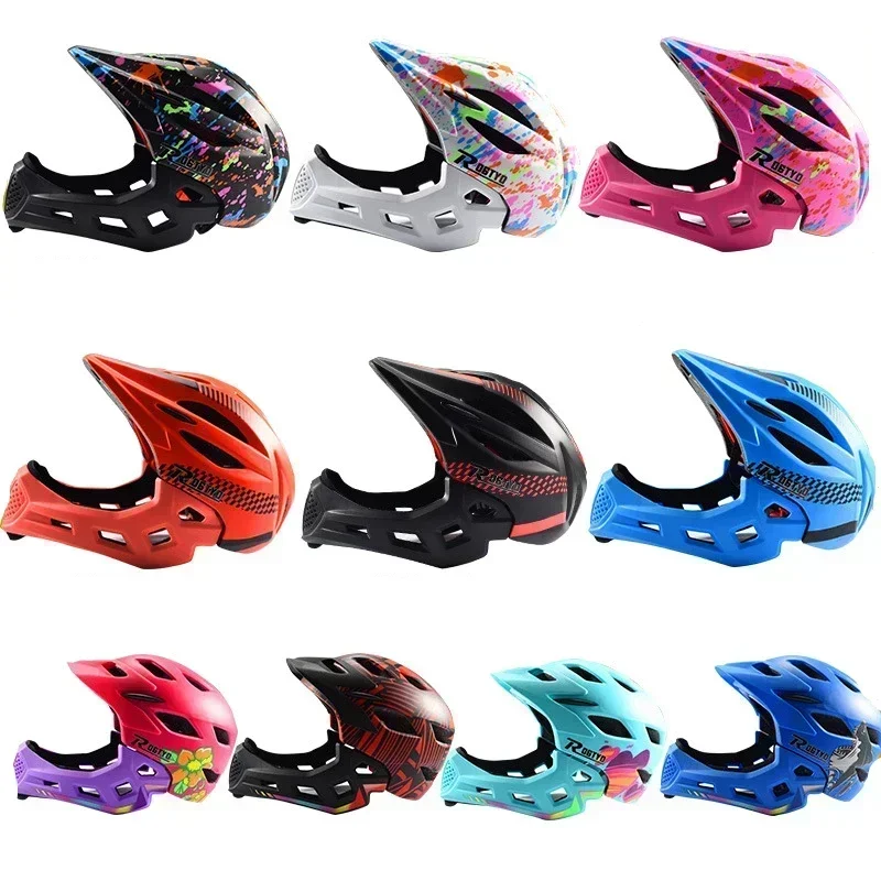 Full Face Helmet MTB Light Detachable Children Kid Bicycle Cycling Safety Balance Bike Helmet Cycling Equipment with Light