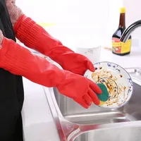 1Pair Lengthen Dishwashing Cleaning Silicone Gloves Rubber Dish Washing Glove Scrubber for Household Kitchen Clean Tool