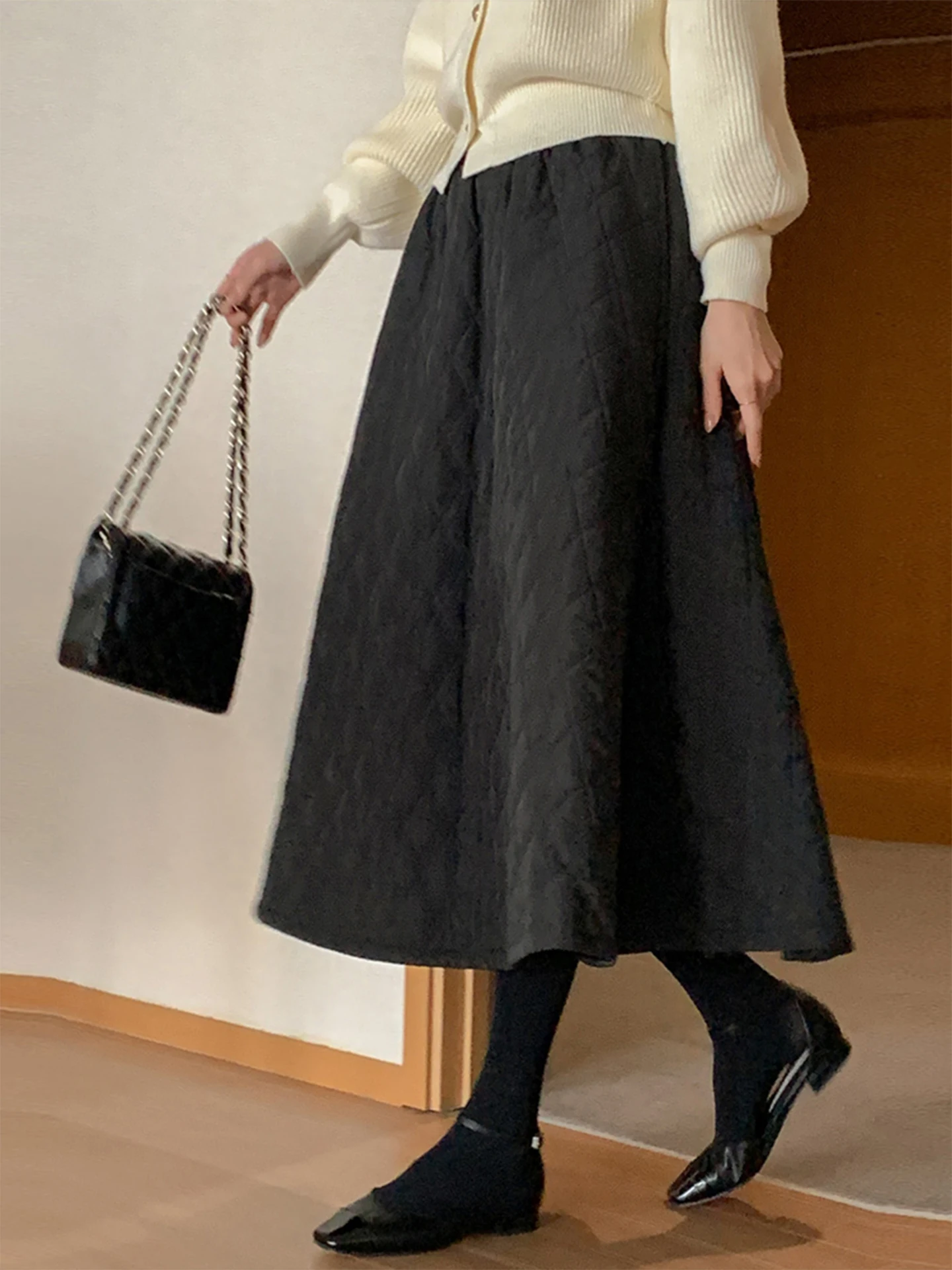 Black Diamond Pattern High Wai - A-Line Skirt Midi 评论和价格