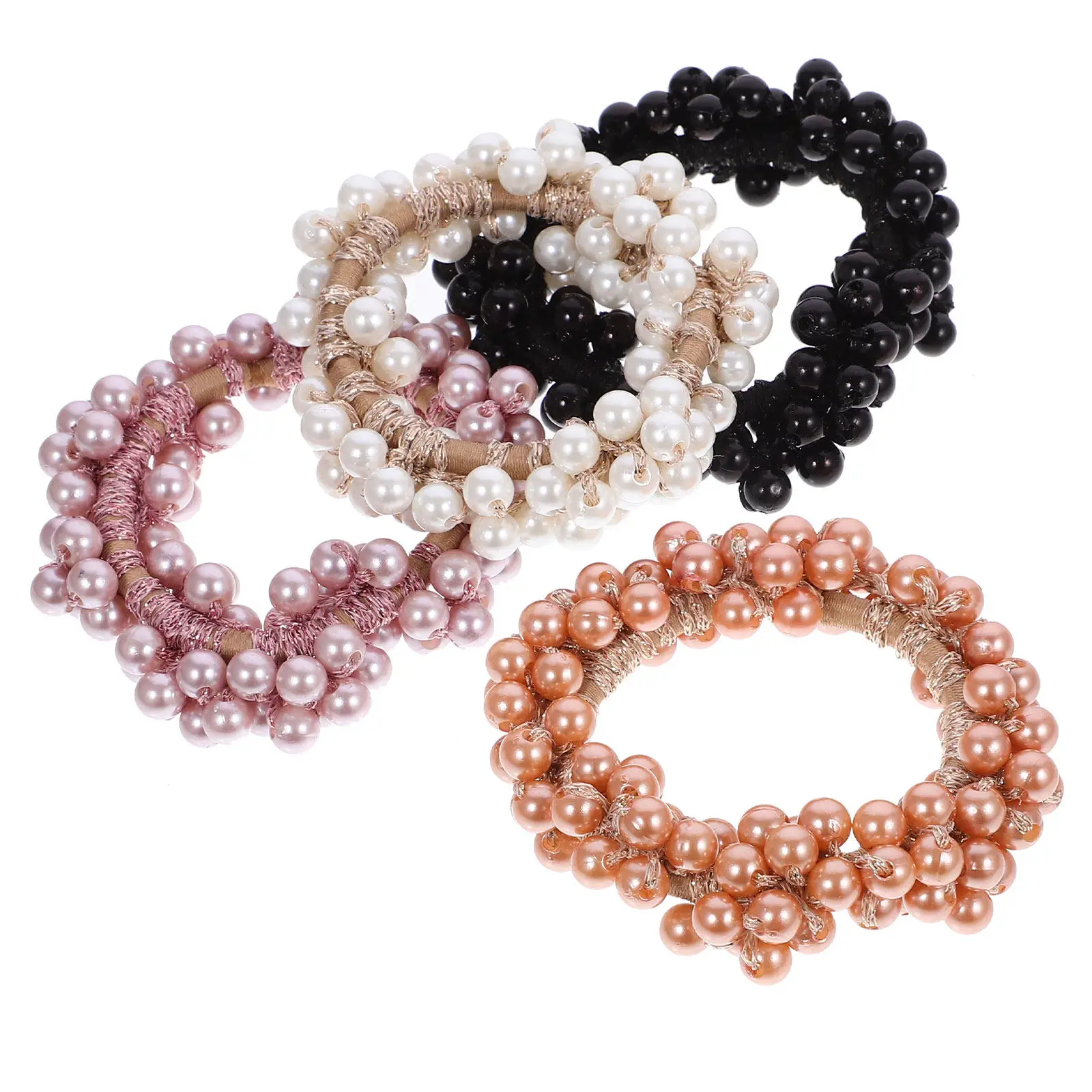 

5pcs Pearl Ties Artificial Elastic Ropes For Women Thin Curly Hair Styling Accessories Bulk Ponytail Holders Hair Elastics