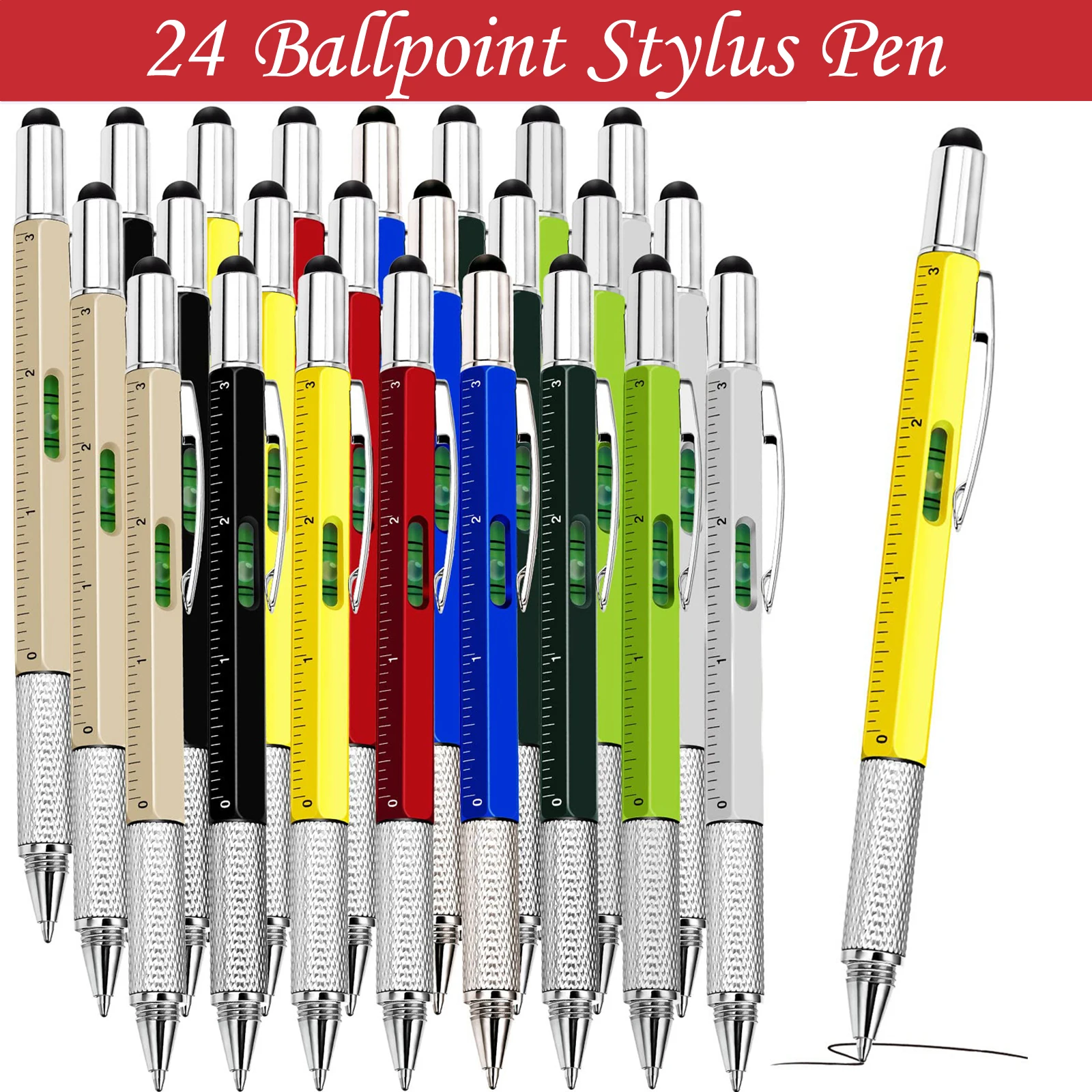 24 Pcs 6 In 1 Touch Ballpoint Stylus Pen With Spirit Level Ruler Screwdriver Tool Office School Supplies Hand Tool