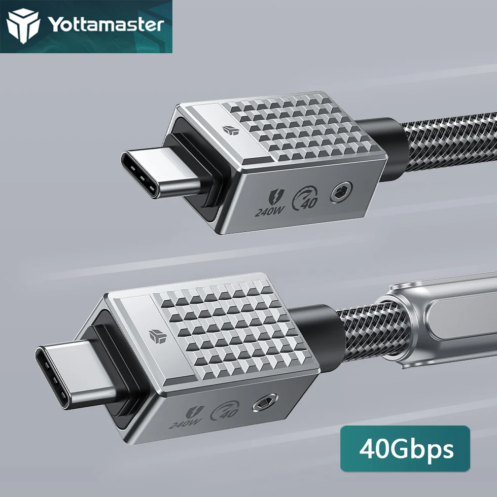 Yottamaster PD 240W Cable USB Type C Splitter 40Gbps High Speed Charging Line 4K 8K@60Hz Video 5A Zinc Alloy Braided Data Wire