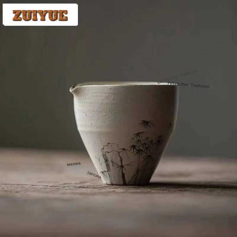 

150Ml Handdrawn Ink Bamboo Fair Cup Japanese Tea Pitcher Traditional Cha Hai Justice White Ceremony Gift Accessories