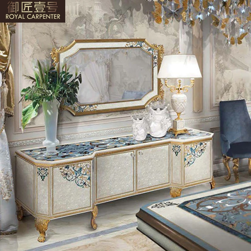 European-style TV cabinet luxury French-style shell-encrusted hall cabinet living room large solid wood carved furniture