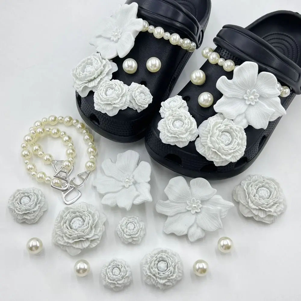 12Pcs/14Pcs 3D Flower Beach Shoe Charms Detachable Clip Buckle Shoe Decorations DIY Perforated Shoes Accessories Beach Shoes