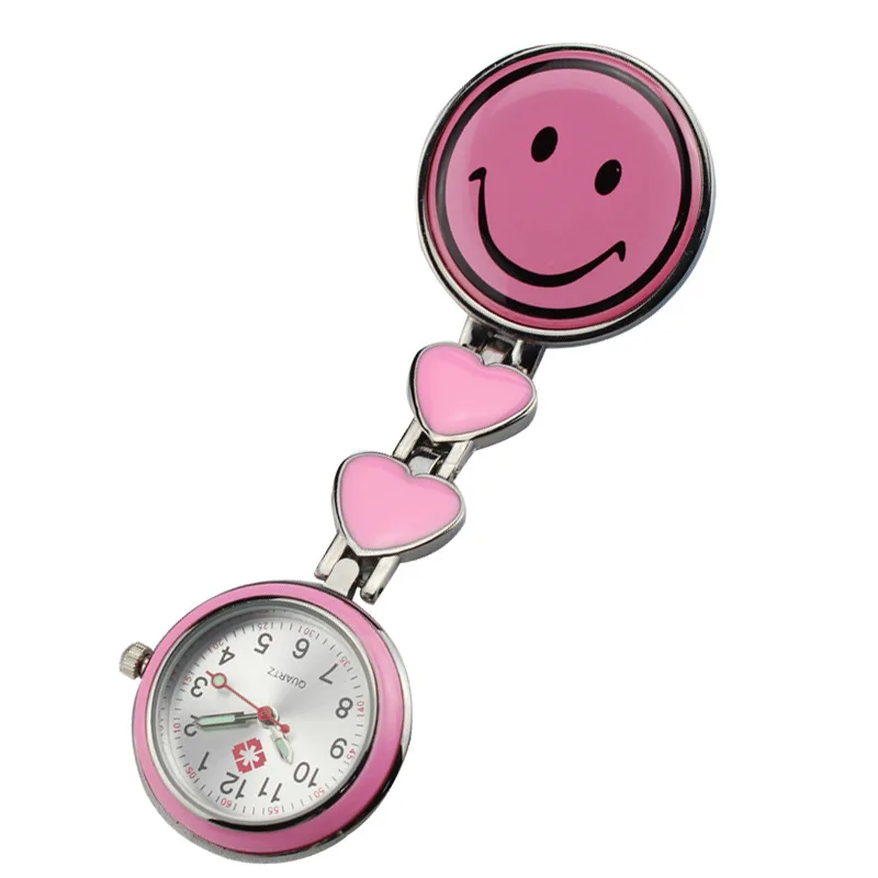 Relógio de Doppel Herz-Big Sorridente Face Enfermeira, Luminous Pointer Pocket Watch, Medical Pin, Dial Grande, Elegante Peito Redondo