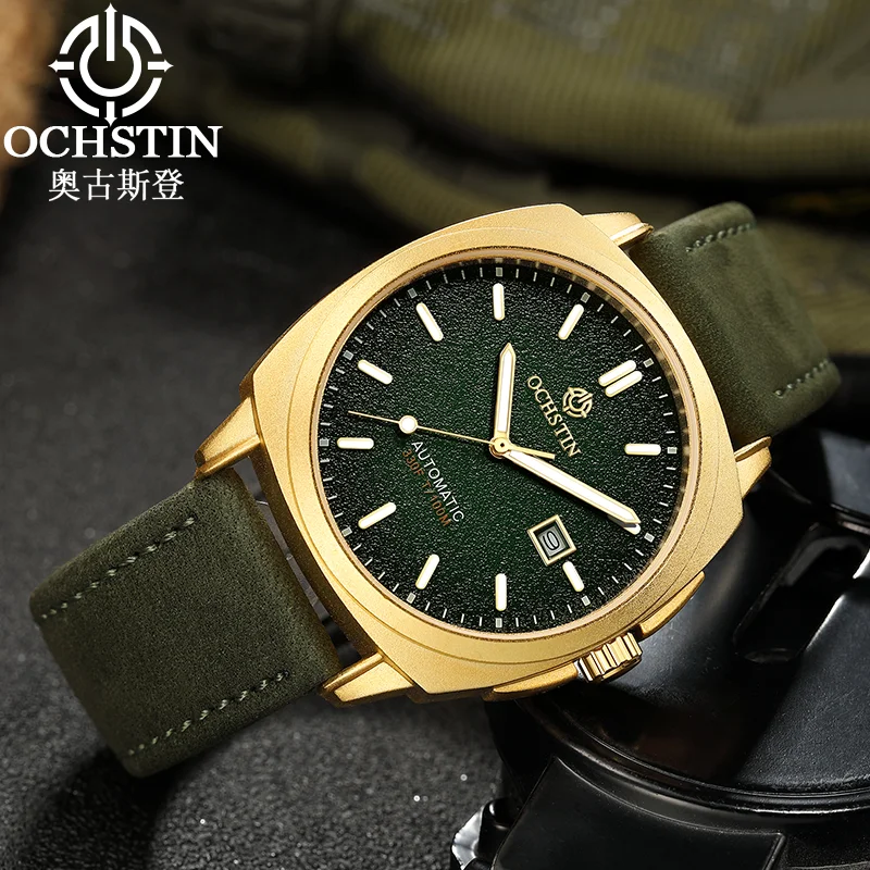 

OCHSTIN мужские наручные часы с ремешком из натуральной кожи, мужские автоматические часы с механическим механизмом, мужские светящиеся стрелки, роскошные горячие часы