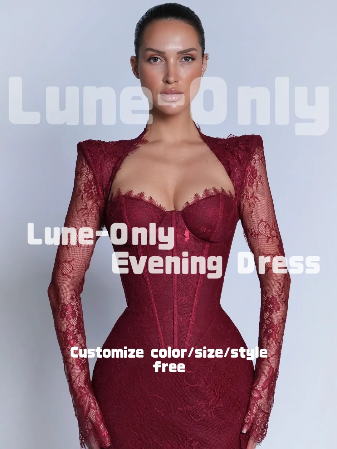 カスタマイズされたオープンバックバーガンディレース長袖女性イブニングドレスマーメイド恋人エレガントなパーティードレスウエディングフォーマルドレス