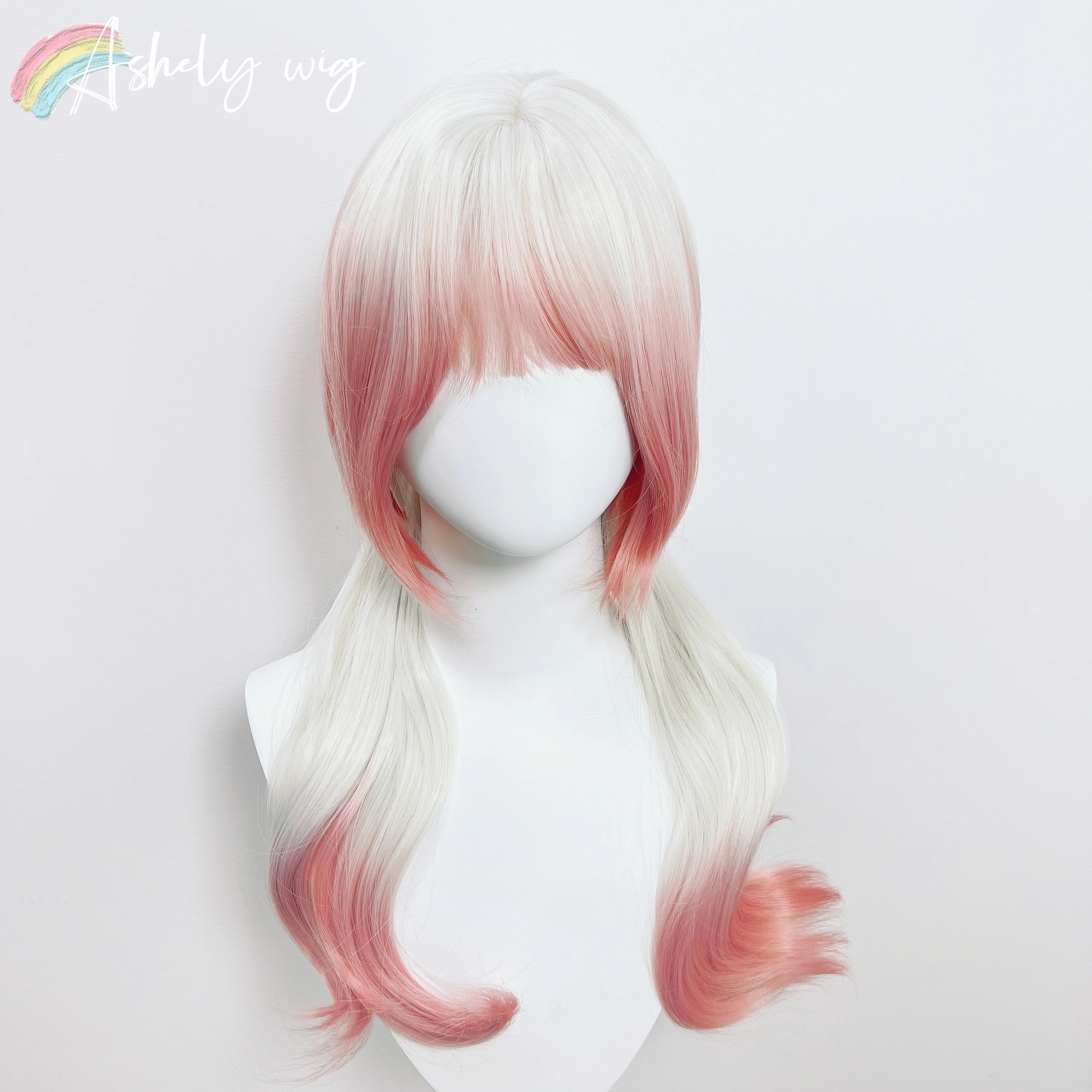 شعر مستعار تأثيري للنساء الوردي والأبيض يسلط الضوء على قنديل البحر طويل مجعد تأثيري Y2K عقال شعر مستعار ارتفاع درجة الحرارة الألياف #6