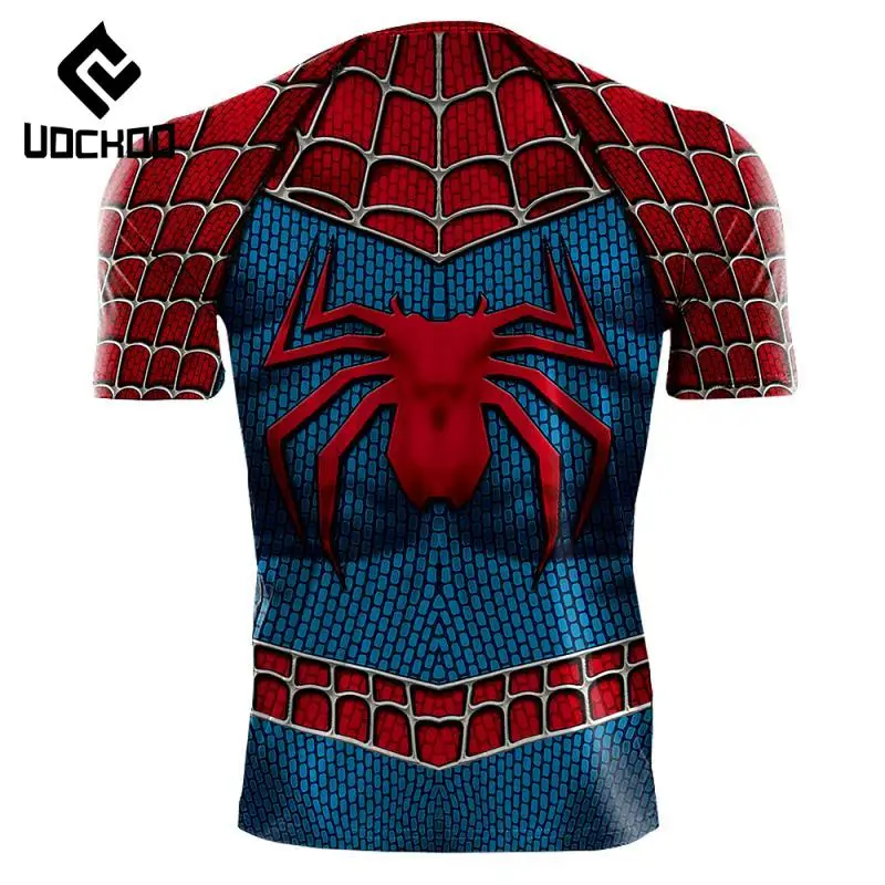 Spider Cosplay Costume for Men Superheroes T-Shirts Red Blue Long Sleeve Compression Shirt Workout Tops Male Fashion Clothes
