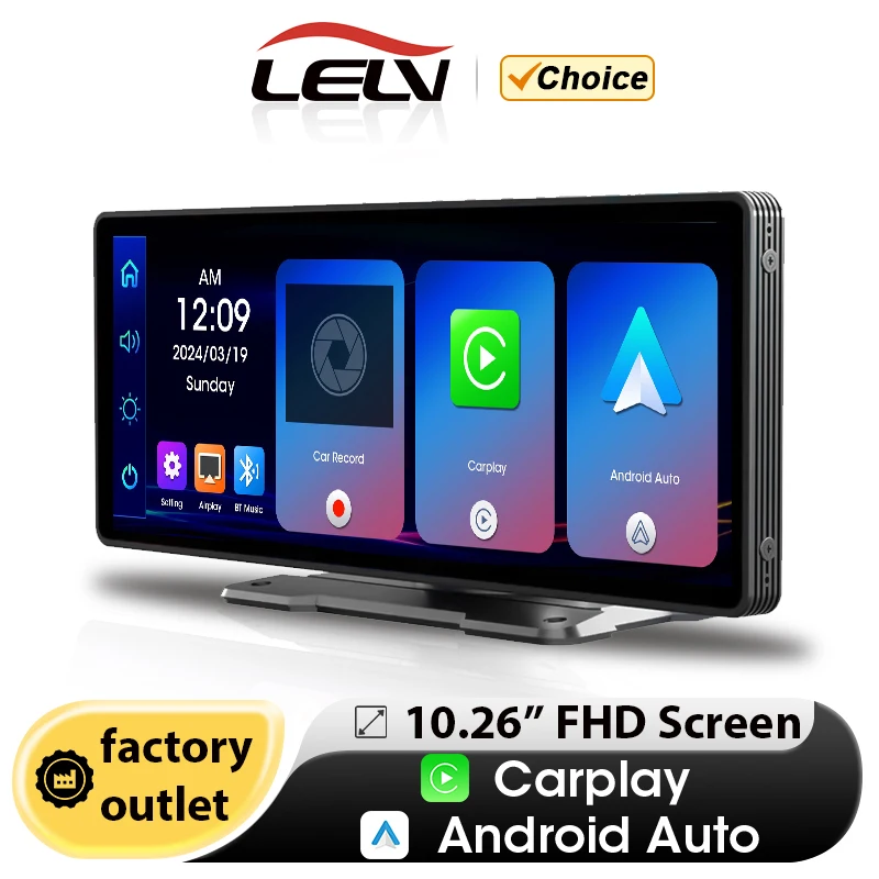 

Lelv 10.26" Wireless CarPlay and Android Auto Dash Cam 4K DVR Navigation Dashboard AUX BT 5.1 FM Video Recorder 1080P Rear View