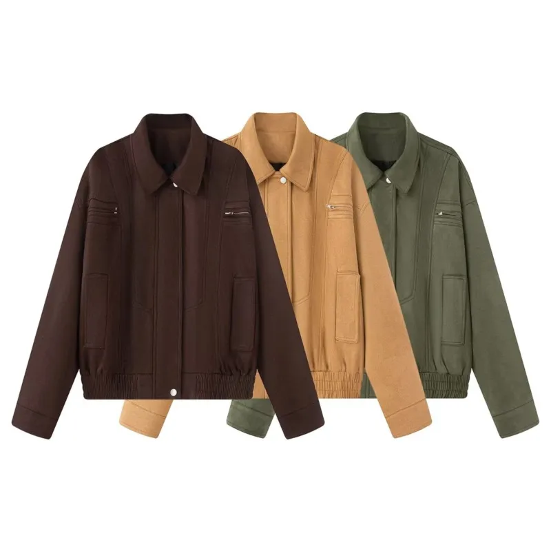 

Women Short Jacket Autumn Fashion Turn Down Collar Zipper Long Sleeve Elastic Hem Women's Short Jacket Causal Female Chic Jacket