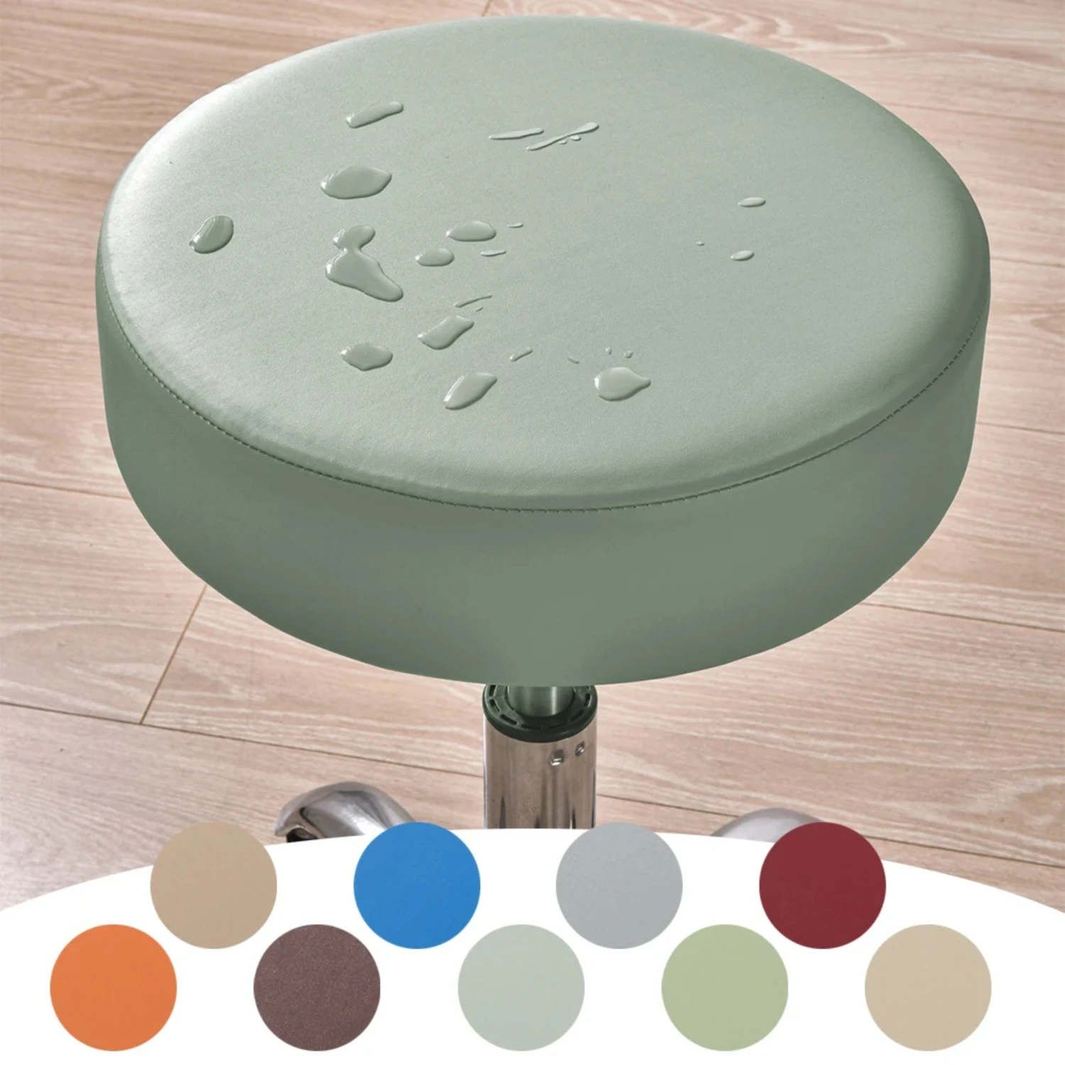 Pu Leather  Stool Cover Solid Color Waterproof Round Chair Cover Dining Chair Protector  Wedding Banquet Seat Slipcover