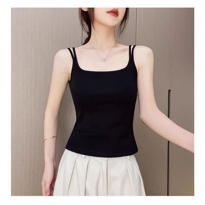 

Женский базовый белый топ-камизол с квадратным вырезом, облегающий, эластичный, повседневный, для многослойных образов