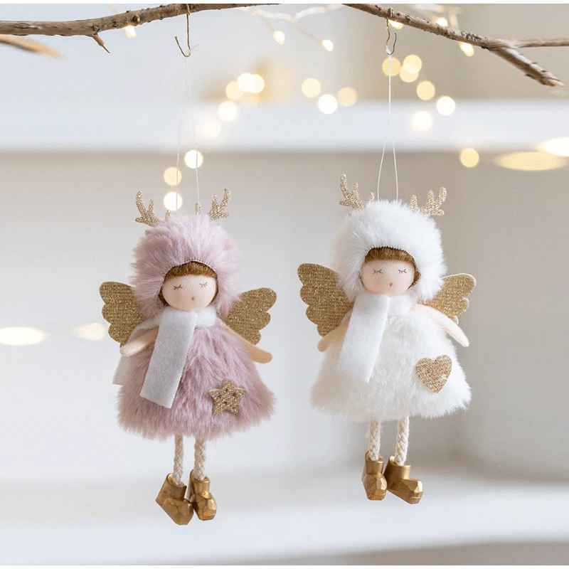 Christmas Mouse Doll Pendant Girl Ballet Angel Christmas Tree Pendant Plush Hanging Xmas Decoration Charms New Year Gifts