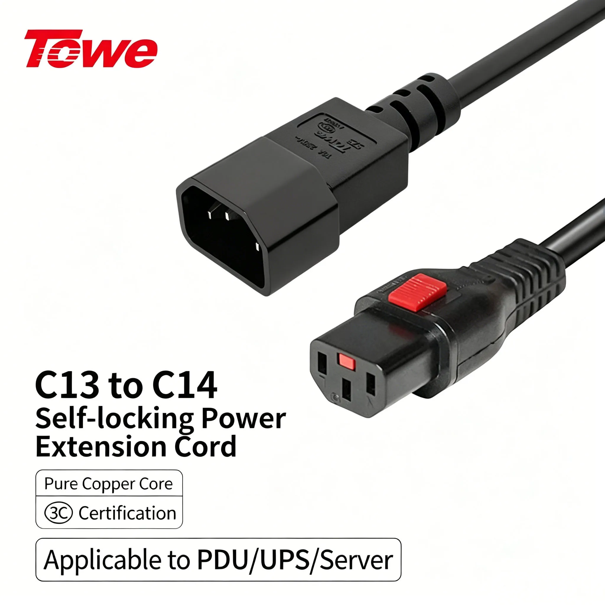 TOWE IEC C13 to C14 Locking Power Cord Self-Locking Anti-Loose Cable for PDU UPS Server Switch Computer Power Cable
