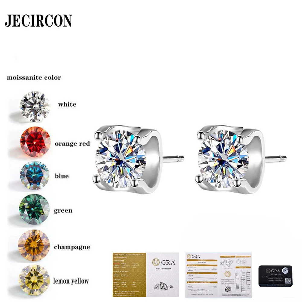 

JECIRCON S925 Sterling Silver Moissanite Stud Earrings for women 1 Carat Fashionable Bull Head 4-Prong Diamond Ear Jewelry Gifts