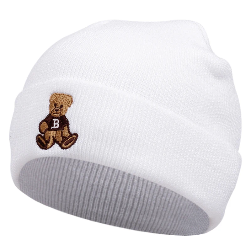 قبعات محبوكة مطرزة على شكل دب لطيف للرجال والنساء، قبعات صوفية للحدث الرياضي الدافئ في الخريف والشتاء