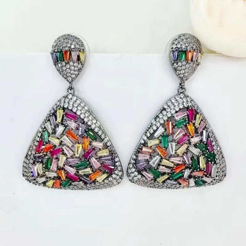 

Bilincolor Vintage Multicolor Cubic Zirconia Triangle Earring for Women