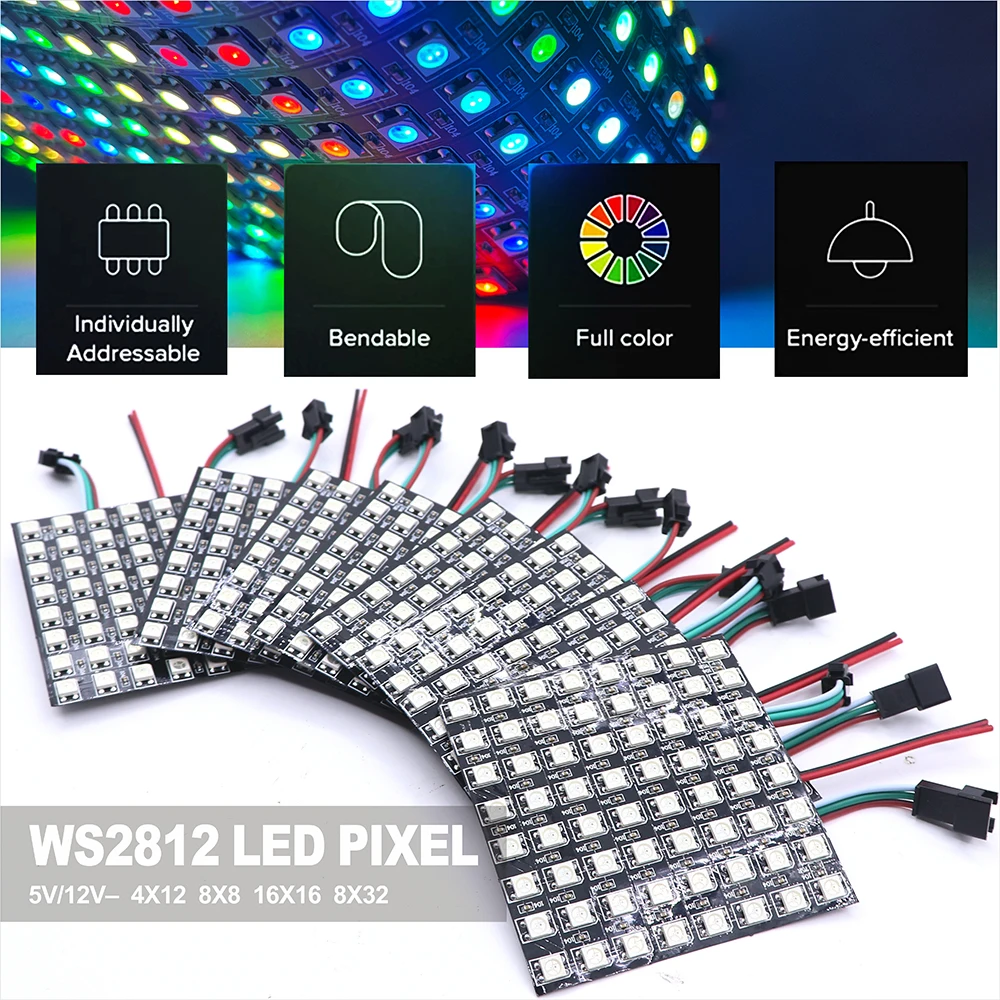 

DC5V12V WS2812 Pixel Panel RGB LED Light WS2812B 4x12 8x8 16x16 8x32 256 LED Digital Screen Individually Addressable WS2812 5/12