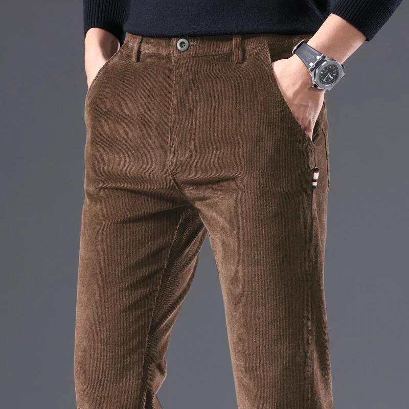 3 Colors Corduroy Slim Straight Men\'s Casual Pants Autumn Winter Embroidery Fashion Stretch Trousers Brand Male Clothing New