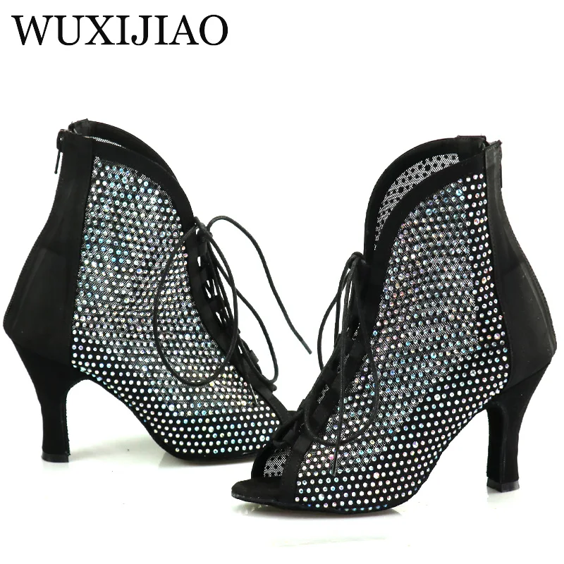 WUXIJIAO Women 2022 brand party boots Women Sexy rhinestone Stilettos women Latin Dance Heels Latin 2022 Ballroom