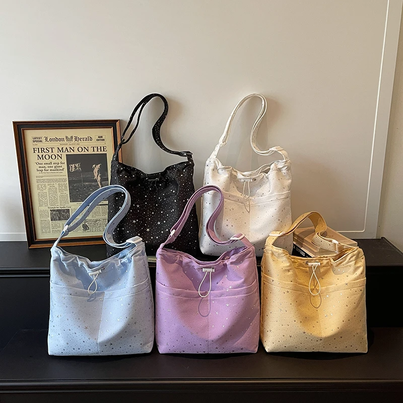 New Asual Lightweight Nylon Drawstring Shoulder Bag Large Capacity Fashion Ladies Handbag Hot Sale Summer Concise Crossbody Bags
