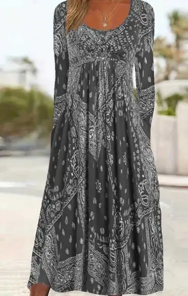 

New Round Neck Printed Long Sleeved Dress for Autumn 2025