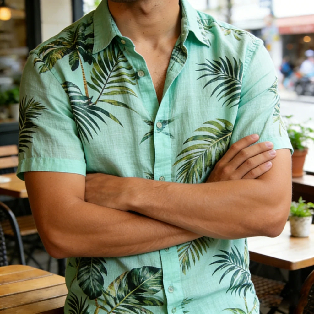 

Men's summer cool short-sleeved shirt natural scenery high-definition 3D printing shirt men's Hawaiian vacation outdoor tops men