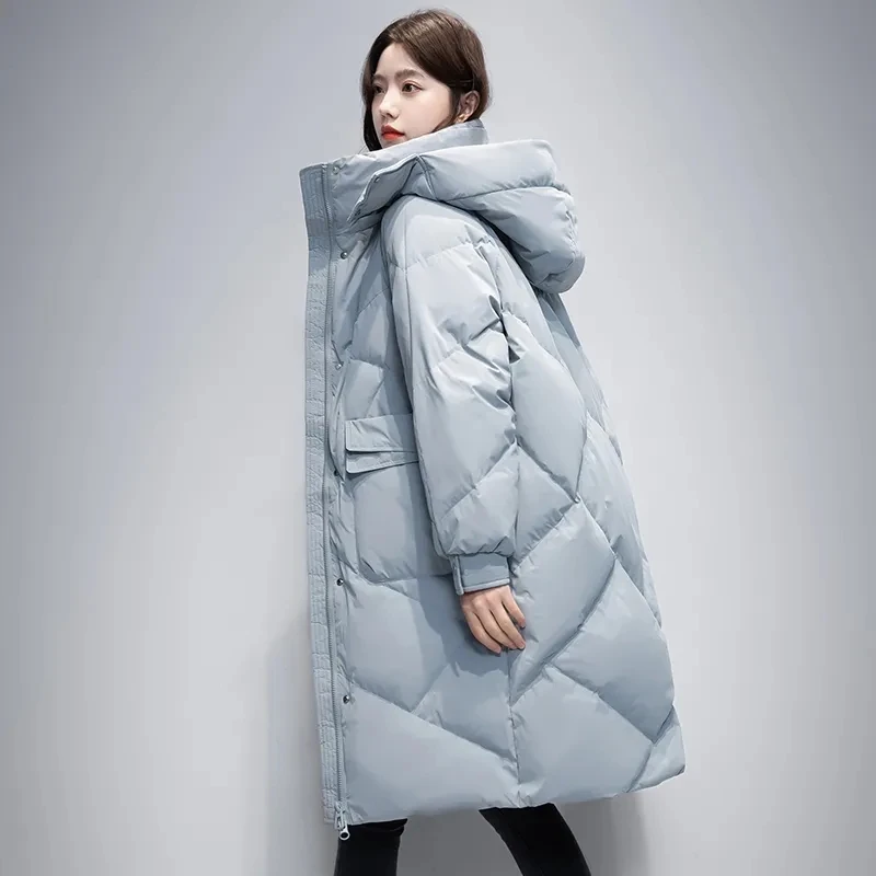 

2024, новая зимняя корейская хлопковая куртка, женская средняя длинная свободная толстая пуховая хлопковая куртка с капюшоном, женские ветрозащитные пальто для щуки