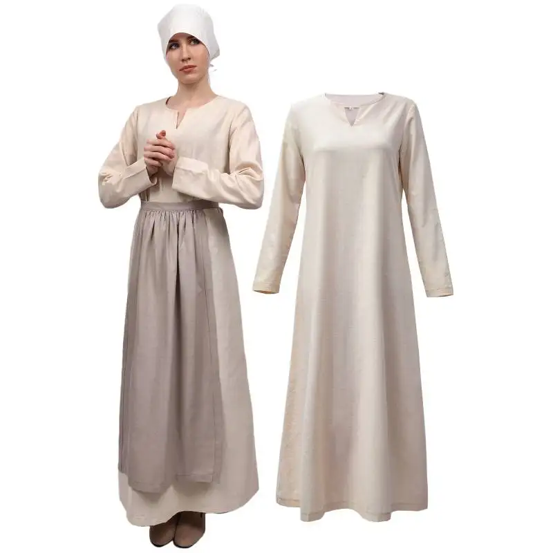 

DAZCOS Medieval Linen Underdress for Women Renaissance Long Sleeve Tunic Dress Biblical Peasant Costume