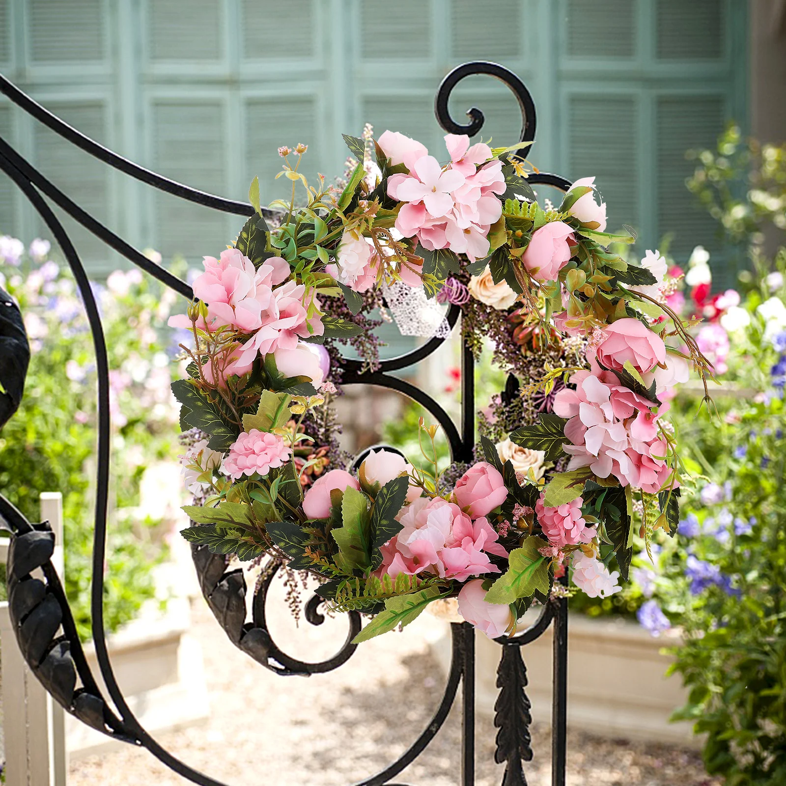 

1pcs 30Cm Summer Leaf Wreath Artificial Flower Wreath Front Door Decor With String Lights Eucalyptus Garden Wedding Bridal Party