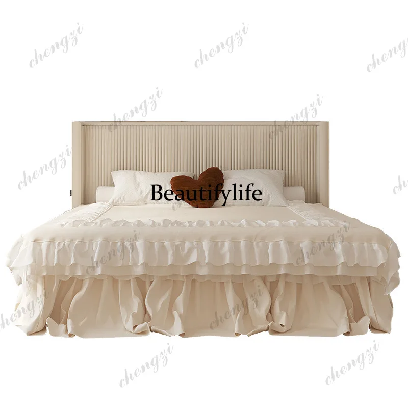 Wooden Nordic Double Bed  Luxury Normal Frame Floating Double Bed Adults Modern Cama Matrimonial Furniture For Home