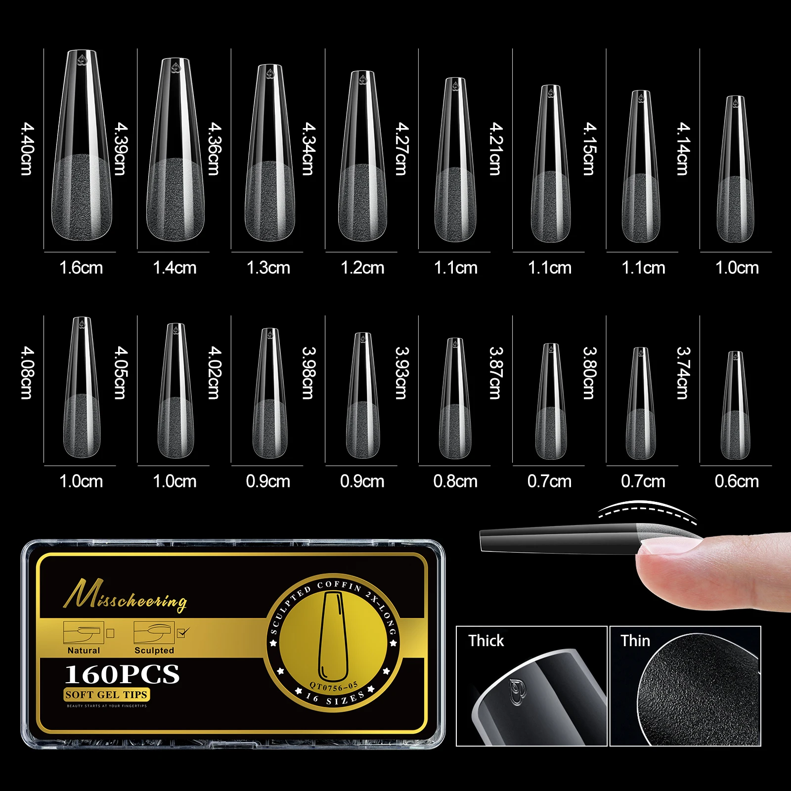 S-2XL Glänzende falsche Nagelspitzen, geformtes weiches Gel, Mandelsarg, Stiletto, vollständige Abdeckung, zum Aufdrücken der Nägel, künstliche DIY-Verlängerungsversorgung – Detail 10