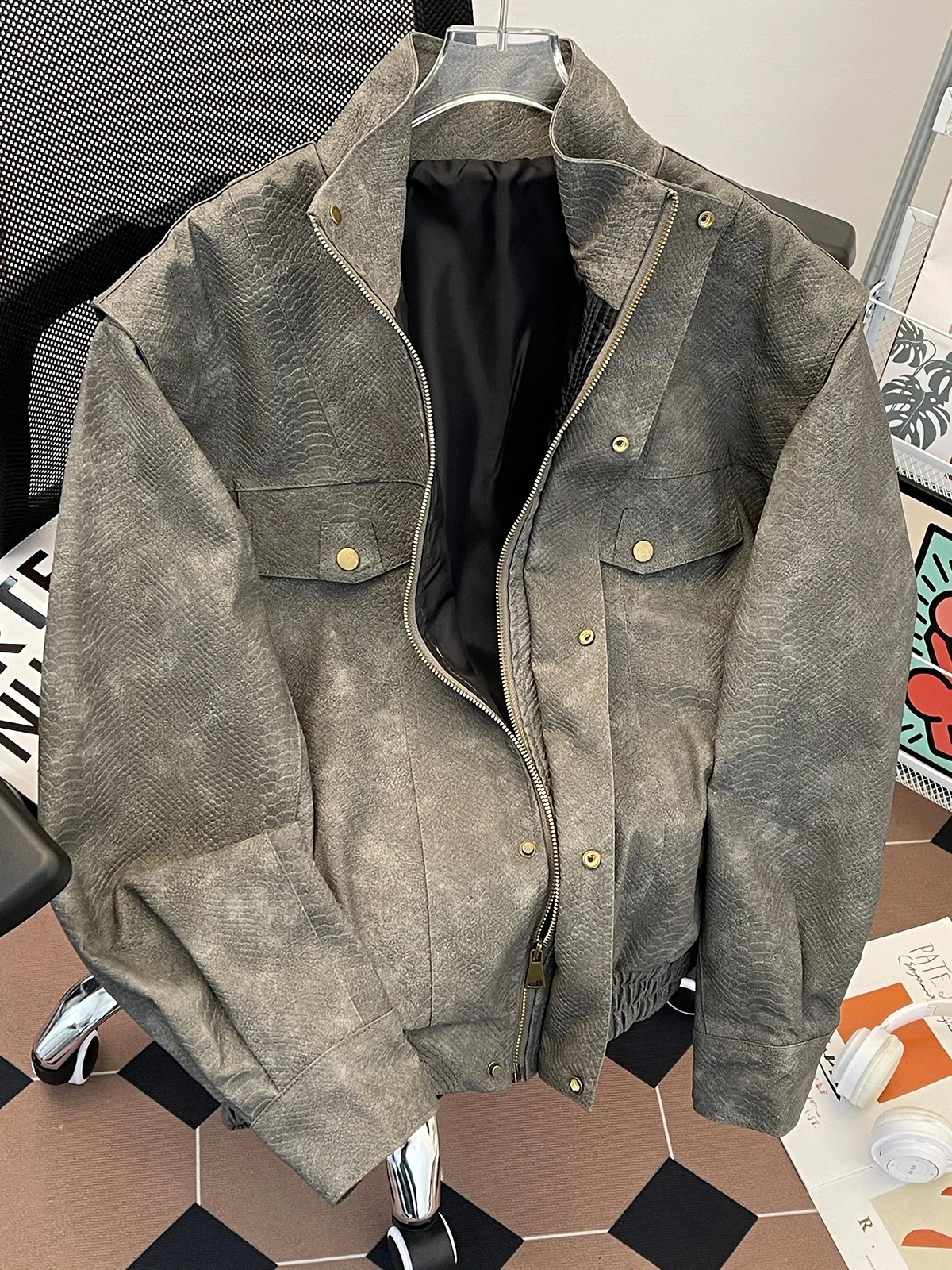 

Весенне-осенняя мужская винтажная куртка с воротником-стойкой, свободного кроя, повседневная, спортивная, в мотоциклетном стиле, молодежная, модная верхняя одежда