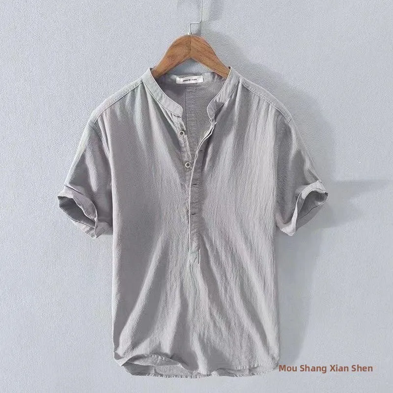 Locker sitzendes Baumwoll-Leinen-Swe-T-Shirt mit Stehkragen, Retro-Chinesisches SLE-Top für Damen, Faion Autumn Collection 2025