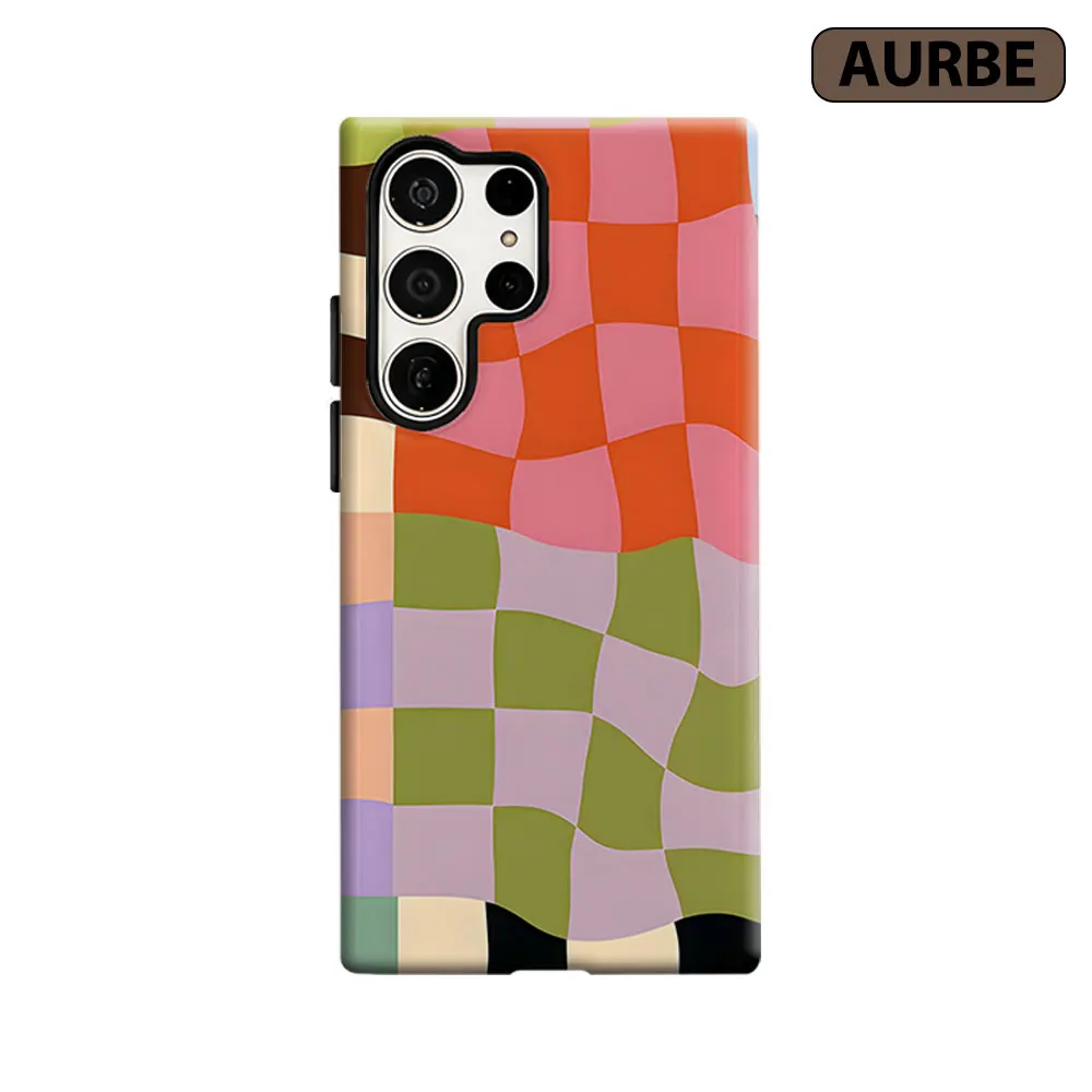 Wavy Color Checker Phone Case For Samsung Galaxy S26 S25 S24 S23 Ultra Plus HD Hard Double Layer Film Cover