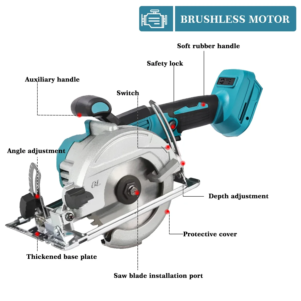 Brushless 5Inch 125mm Mini Electric Circular Saw Cordless Woodworking Power Garden Tool （No battery）For Makita 18V Battery