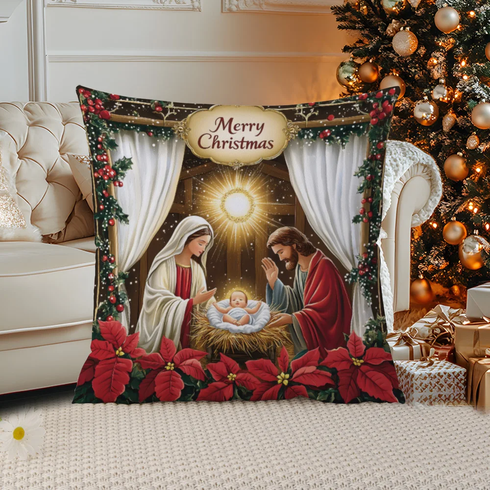 Lovely Christmas Floral Double Sided Pillow Cover Concealed Zipper Cushion Sofa Bed Car Living Room Decor No Insert