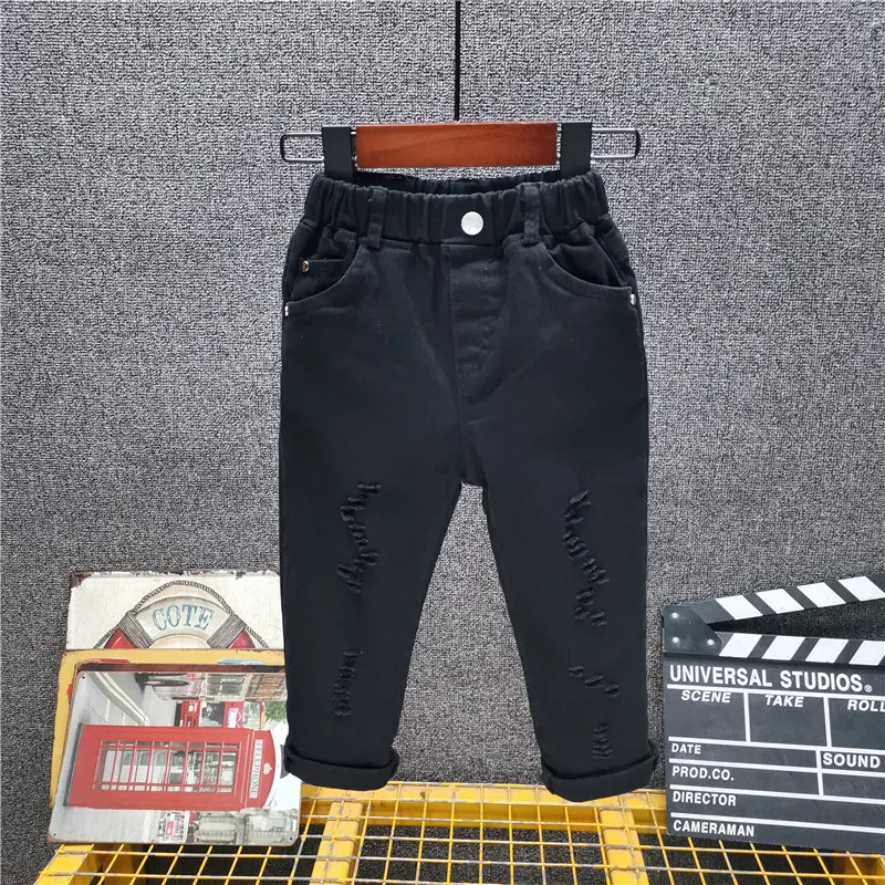 2022 New Boys \'Jeans Edition White Broken Caverns Cowboy Trousers Jeans kids Baby boy Jeans Children\'s Denim Streetwear