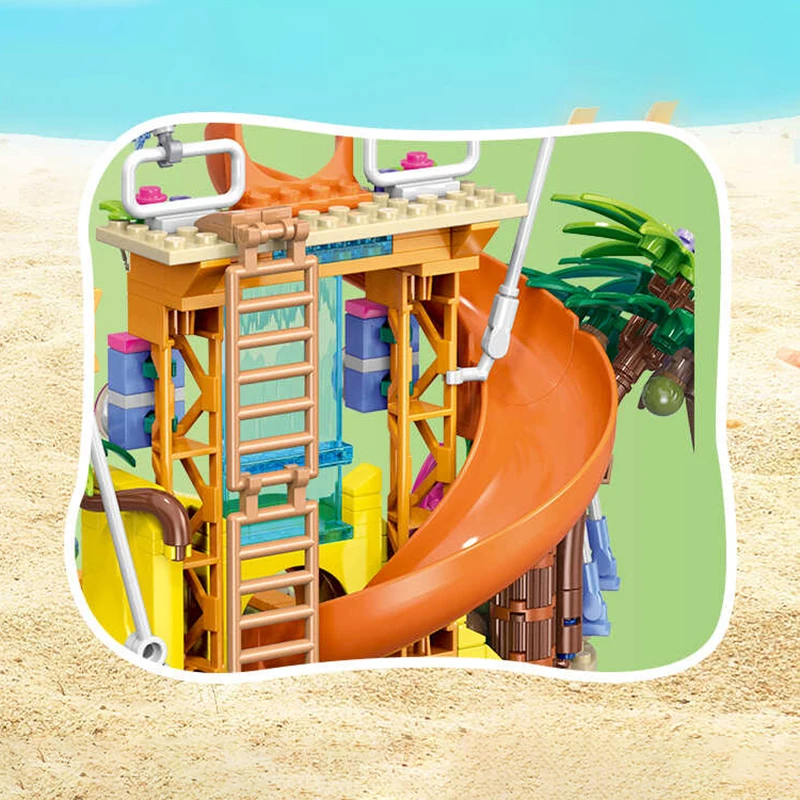 Amici Parco divertimenti estivo Campo da spiaggia Vacanza al mare Scivolo MOC Building Blocks Puzzle per bambini Giocattolo di assemblaggio per regali per bambini