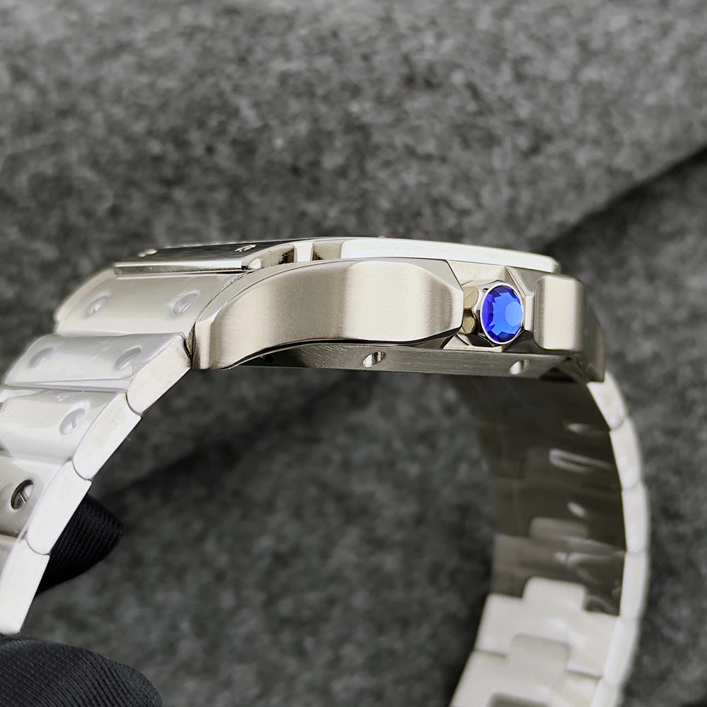 นาฬิกาข้อมือทรงเหลี่ยมรุ่นใหม่ NH35 นาฬิกา Time is Money ขนาด 27 มม. หน้าปัดโลโก้สั่งทำพิเศษ นาฬิกาผู้ชาย กลไก NH35 อุปกรณ์เสริมนาฬิกา